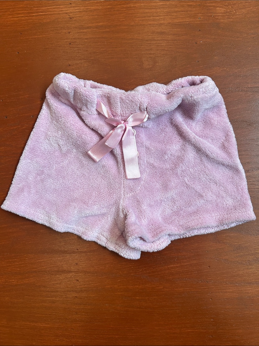 Girls Plush Pink Lounge Shorts with Satin Bow